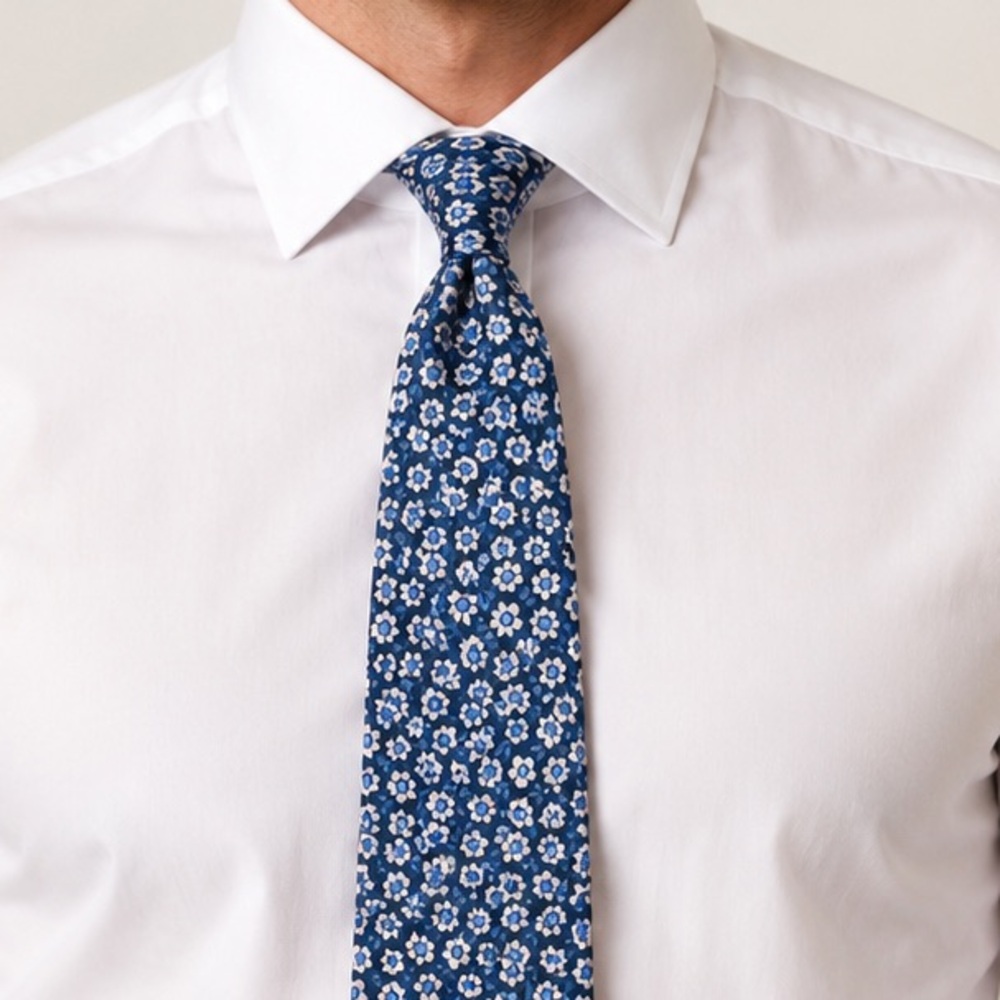 Petronius Floral Pattern Navy Blue Tie